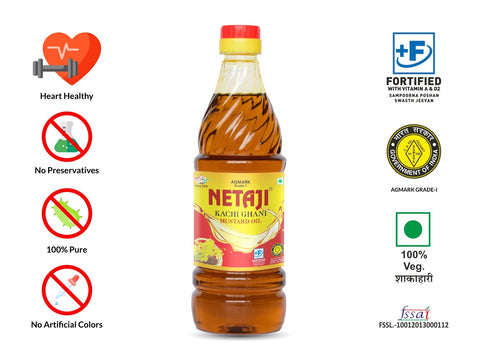 Netaji Kacchi Ghani Mustard Oil 500 ML (Agmark Grade-1 Quality)