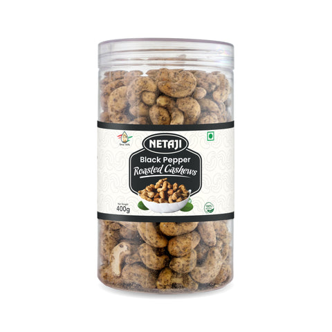 Netaji Black Pepper Roasted Cashew Nuts 400gms Pack || Grade A+ Kernels || Roasted @ Low Temperature