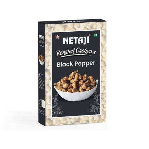 Netaji Black Pepper Roasted Cashew Nuts 250gms Box Pack || Grade A+ Kernels || Roasted @ Low Temperature