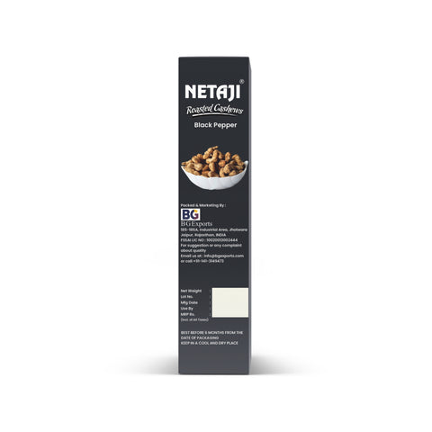 Netaji Black Pepper Roasted Cashew Nuts 250gms Box Pack || Grade A+ Kernels || Roasted @ Low Temperature