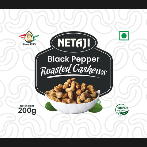 Netaji Black Pepper Roasted Cashew Nuts 250gms Box Pack || Grade A+ Kernels || Roasted @ Low Temperature
