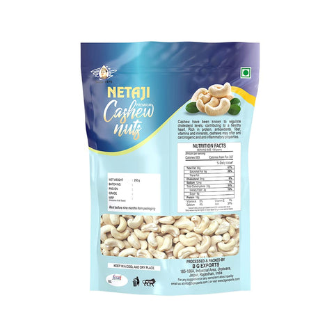 Netaji Premium Cashew Nuts 250 Gram Pouch || Grade A+ Kernels